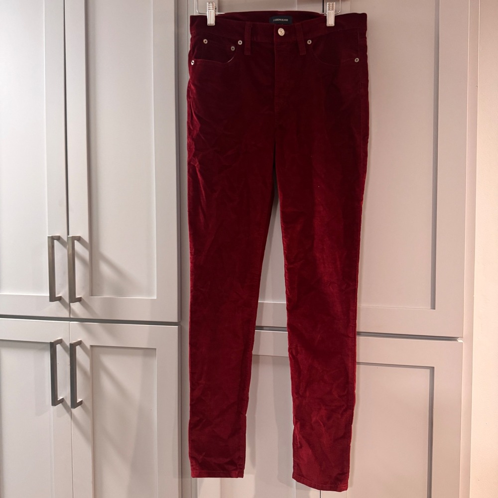 NWT J.Crew 9" High-Rise Toothpick‎ Velvet Pants Burgundy Red Tall 29T Holiday